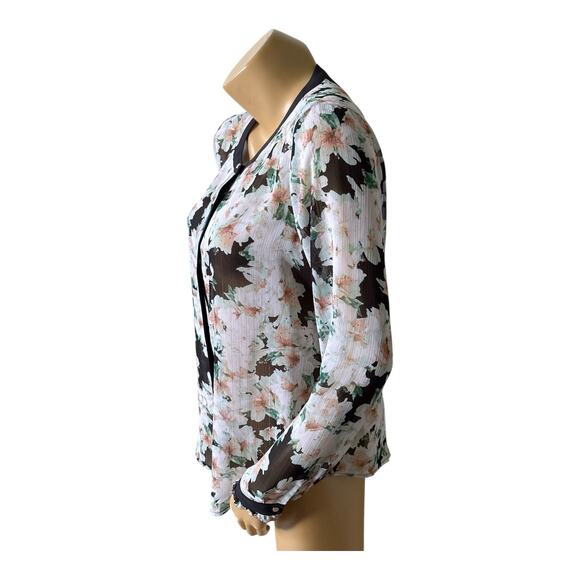 LIZ CLAIBORNE Career Womens Size Medium Sheer Long Sleeve Floral Button Up Shirt - Picture 2 of 7